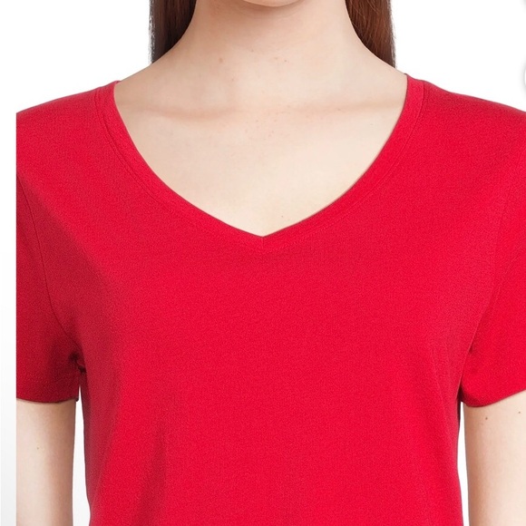 TIME and TRU Womens Red V Neck T-Shirt Size Small 4-6 Soft 100% Cotton New - Picture 3 of 8